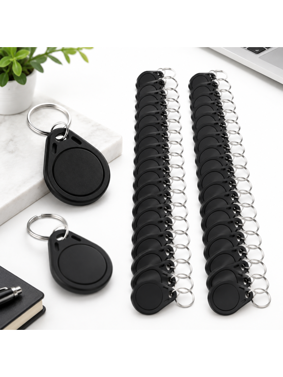 Black 100 NFC Keychain Tags with Keyring, Digital Accessory for NFC-Enabled Devices