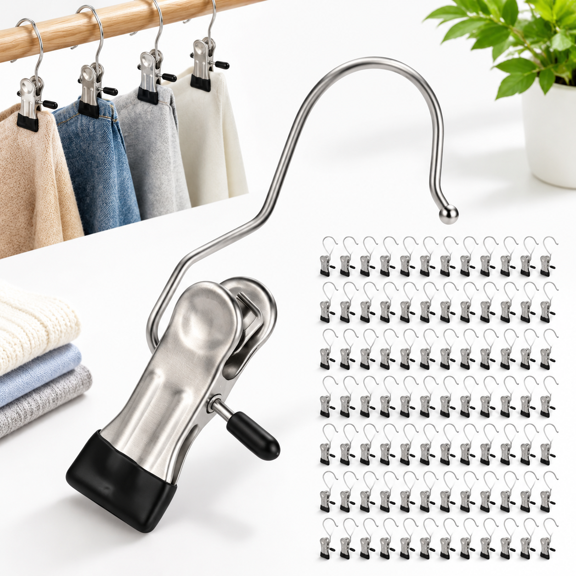 Black 100 Pack Heavy Duty 360° Rotating Space Saving Clothes Pins
