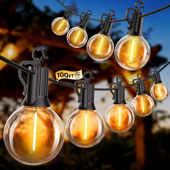 Black 100FT Outdoor String Lights Patio Garden Decor Lighting