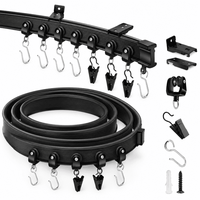 Black 10Ft Flexible Bendable Curtain Track Ceiling Wall Mount Room ...