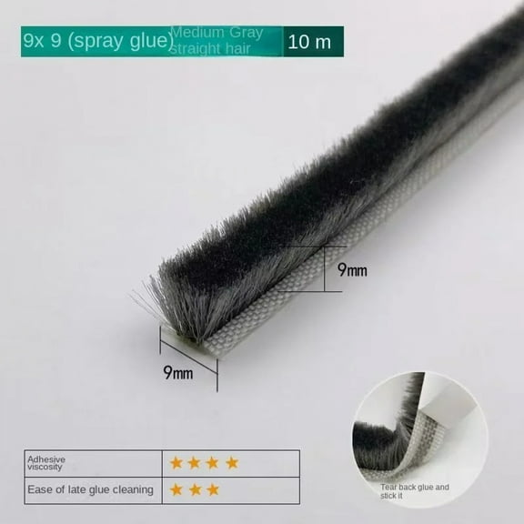 Black 10M Door Window Windproof Dust Sound Insulation Seal Strip Self Adhesive Home Wardrobe Door Window Gap Filler Brush Strip