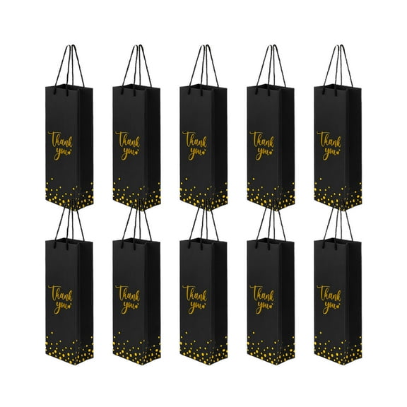 Black Black 10 Pcs Wine Gift Bags With Rope Handle Metallics Foil Printed Kraft Paper For Christmas Thanksgiving Wedding Birthday Party