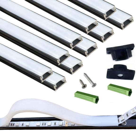Black 10X3.3FT Aluminum LED Strip Light Track with Silicone Diffuser