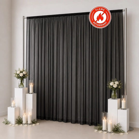 Black 10x12 Feet Chiffon Sheer Curtain Panel Backdrop Drape for Event Decorations