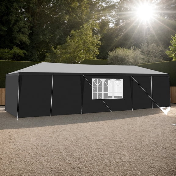 Black 10x30ft Wedding Party Tent with 8 Removable Sidewalls, Waterproof Canopy
