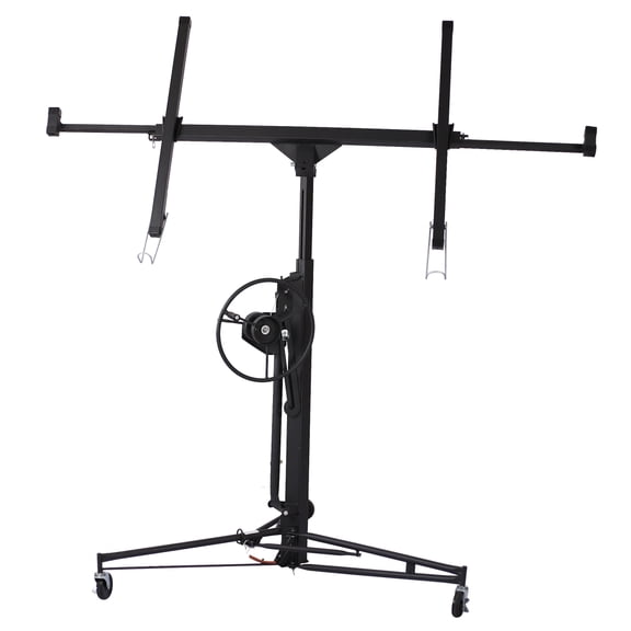 Black 11' Drywall Lift Panel Hoist Jack Lifter, Heavy‑Duty Iron Drywall Panel Lifter with Built‑in Winch & Brake, 150 LBS Capacity for Home & Commercial Construction