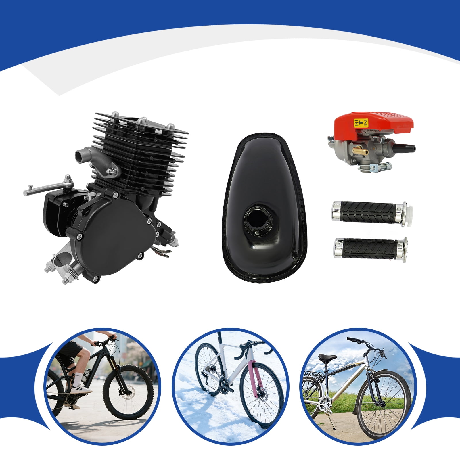 Black 110cc 2-Stroke Bicycle Engine Kit, 3kW Gas Motorized Bike ...