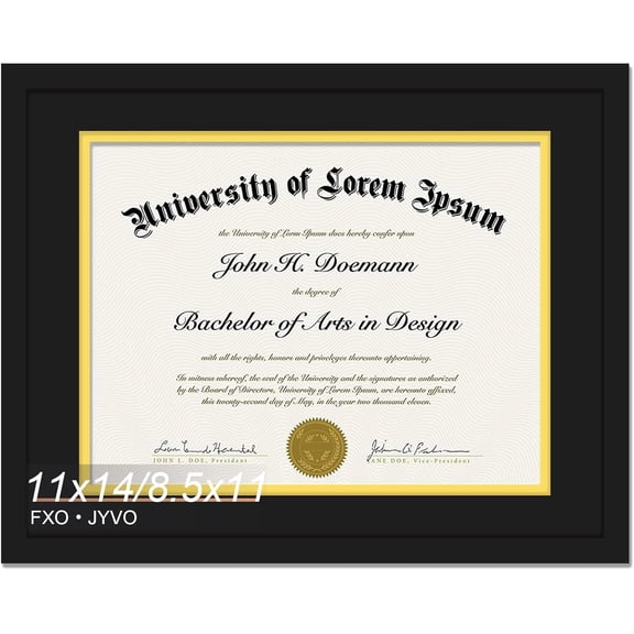 Black 11x14 Diploma Frame, Display Document 8.5 x 11 with Mat or 11 x 14 Without Mat, Certificate Frame with Black&Gold Mat for Masters Associates Bachelor Degree - 1 Pack