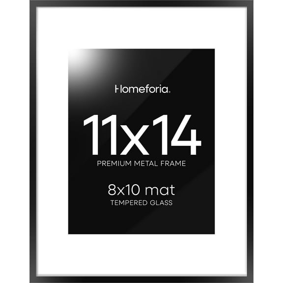 Black 11x14 Picture Frame, High End Metal 11x14 Poster Frames with Mat 8x10, 11 x 14 Black Frame Matted to 8 x 10 inch Photo, 11 by 14 Thin Hanging Frames, Tempered Glass, Wall Kit, Set of 1