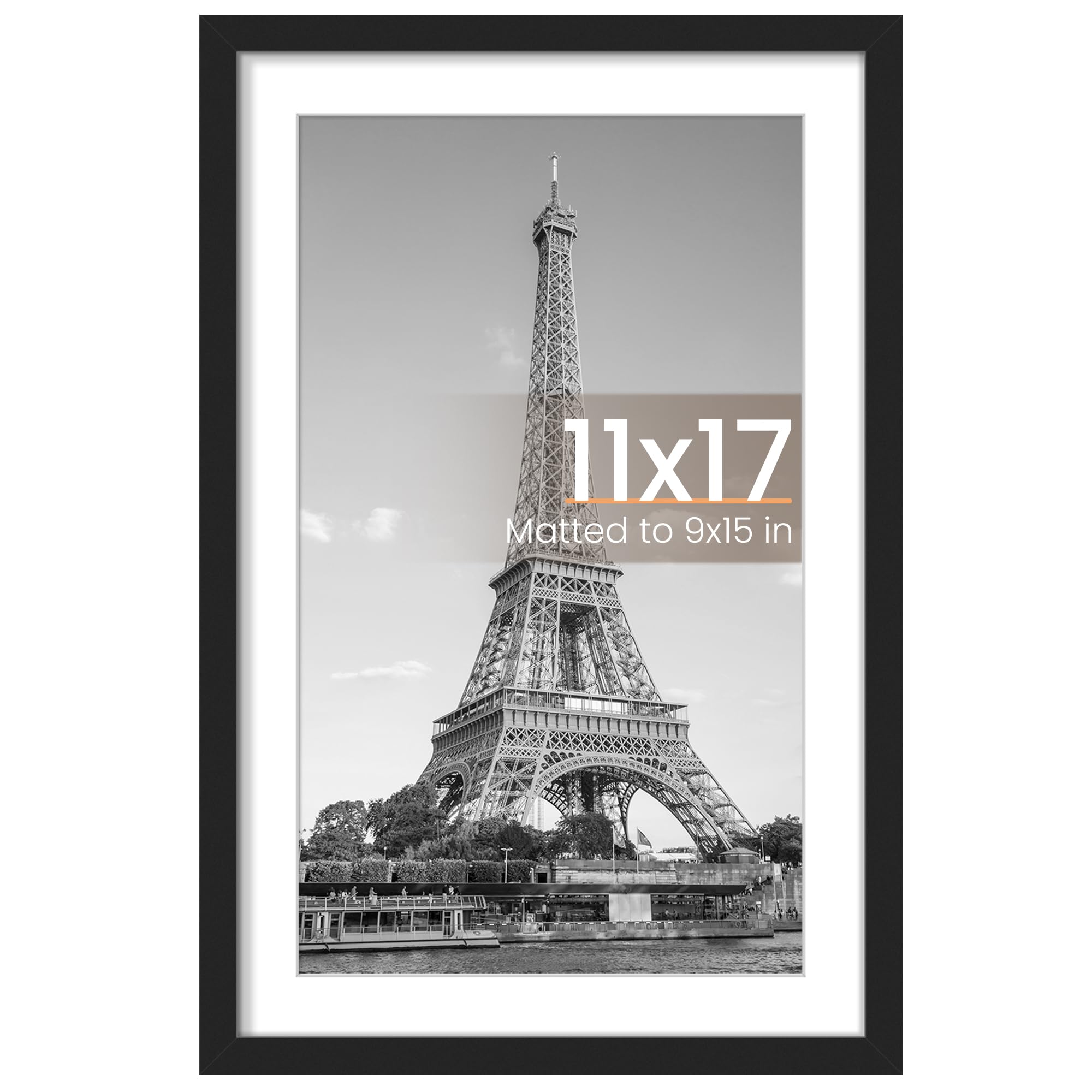 Black 11x17 Picture Frame, Holds 9x15 Photos with Mat or 11x17 Without ...