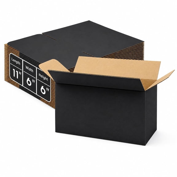 Black 11x6x6 Inch Corrugated Cardboard Shipping Boxes 30 Pack