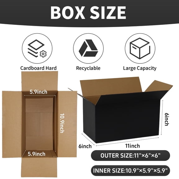 Black 11x6x6 Inch Corrugated Cardboard Shipping Boxes