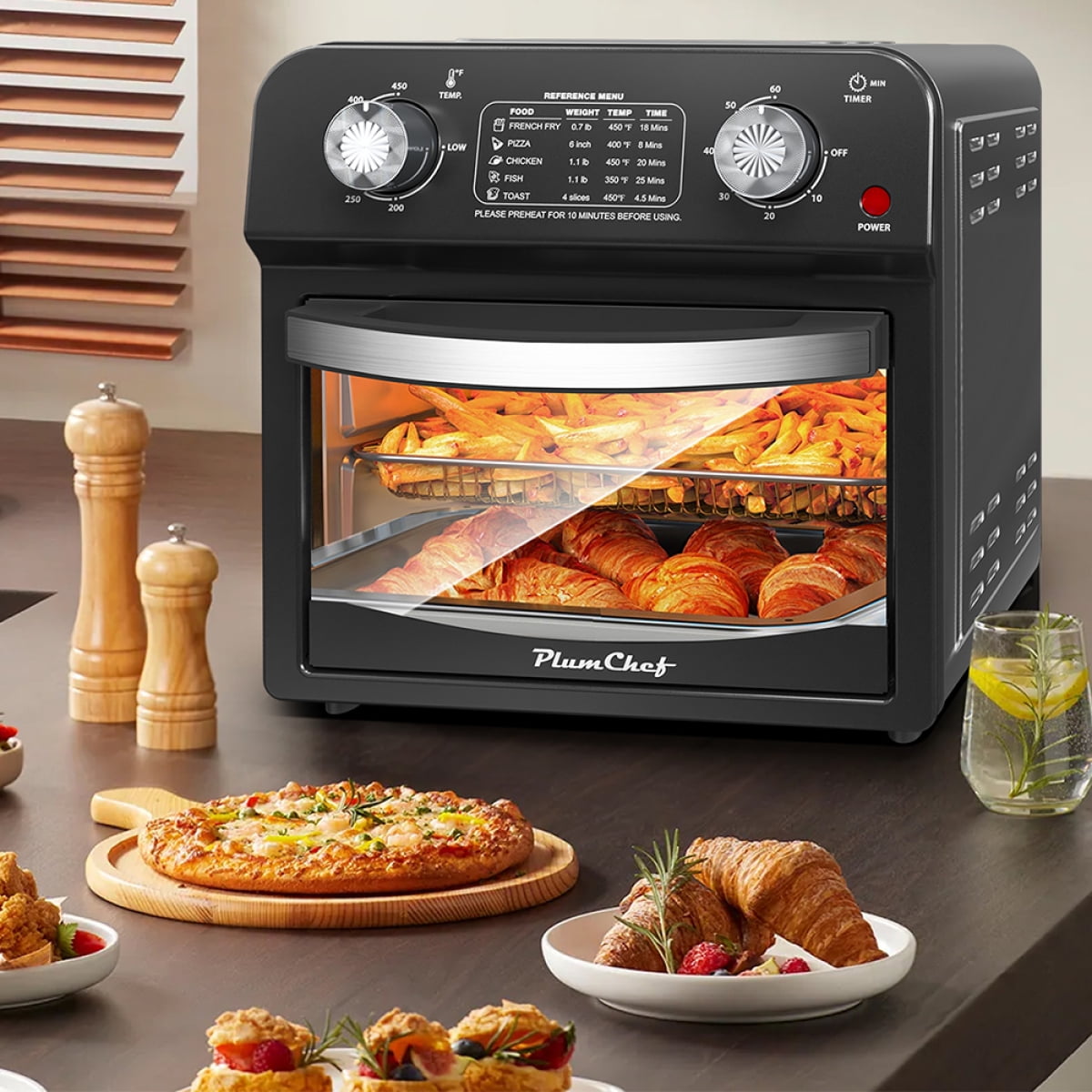 Black 12.5 Quart 7-in-1 Convection Toaster Oven - 1500W Stainless Steel 5 Pre-set Menus