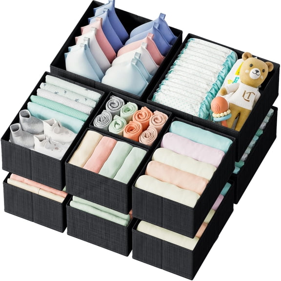 Black 12 Baskets Closet Organizer Drawer Set For Bedroom Home Organization