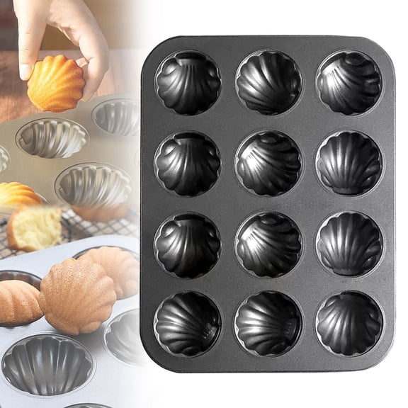 Black 12 Cavity Banana Madeleine Baking Pan 35x26 cm by Dusknt Nonstick Pan 12 Cavity Cookie Tray for Oven Baking Cake Warp Shape Cake Pan Champagne Gold