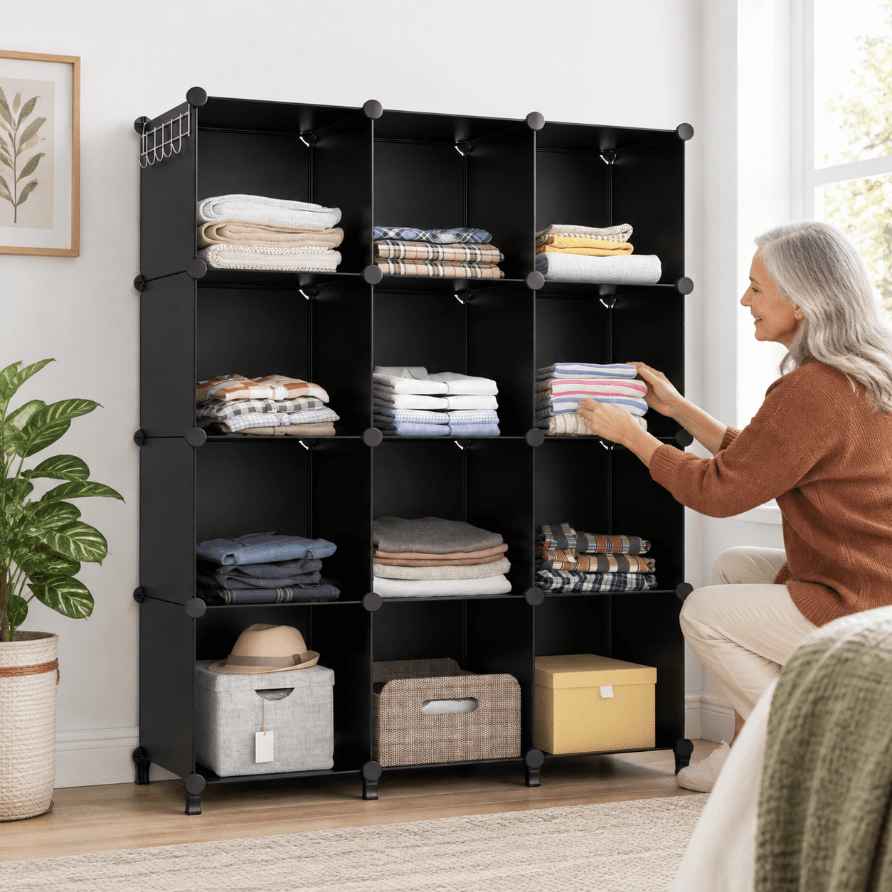 Cubing Language Black 12 Cube Polyethylene Plastic Closet Organizer with Metal Frame ...