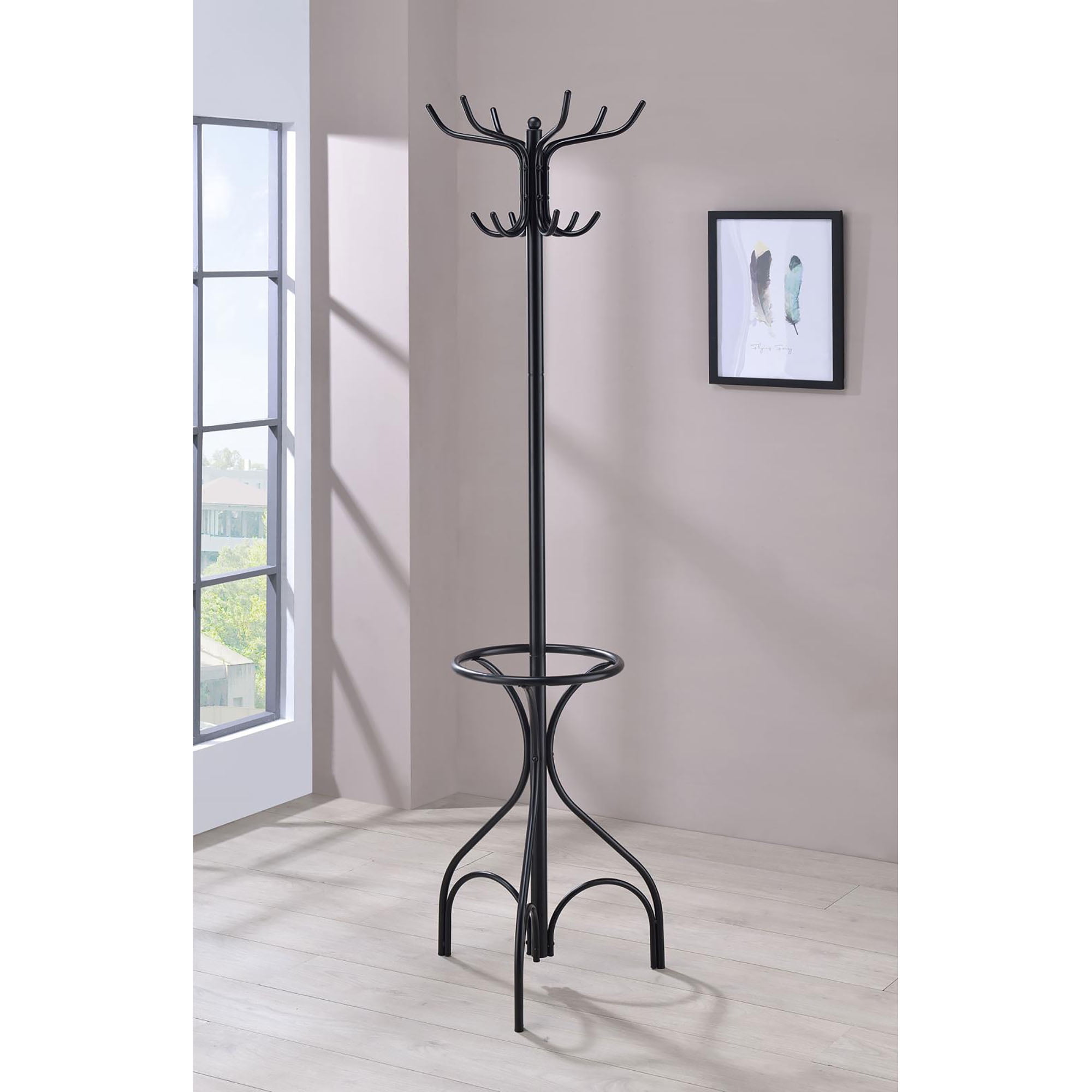 Black 12-Hook Coat Rack,Black Metal Furniture Primary Living Space Coat ...