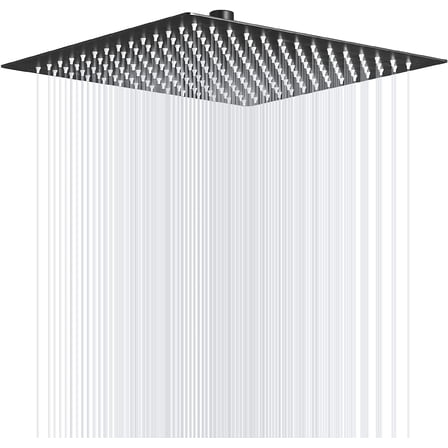 Black 12 Inch Square Rain Shower Head 304 Stainless Steel Rainfall Showerhead with 1/2 Connection for Bathroom Ceiling or Wall Mount