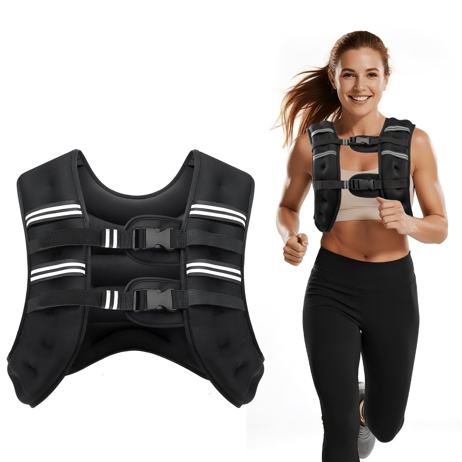 Black 12 LB Weighted Vest for Strength Training Running Jogging Walking