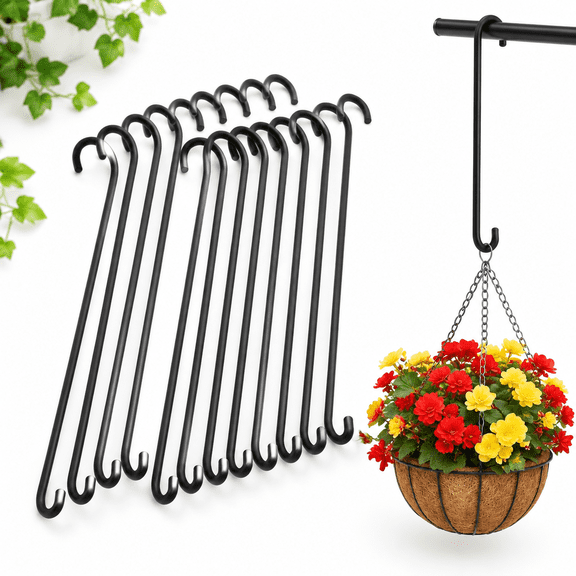 Black 12 Pack 36 Inch Garden Shepherd Hooks For Hanging And Decor