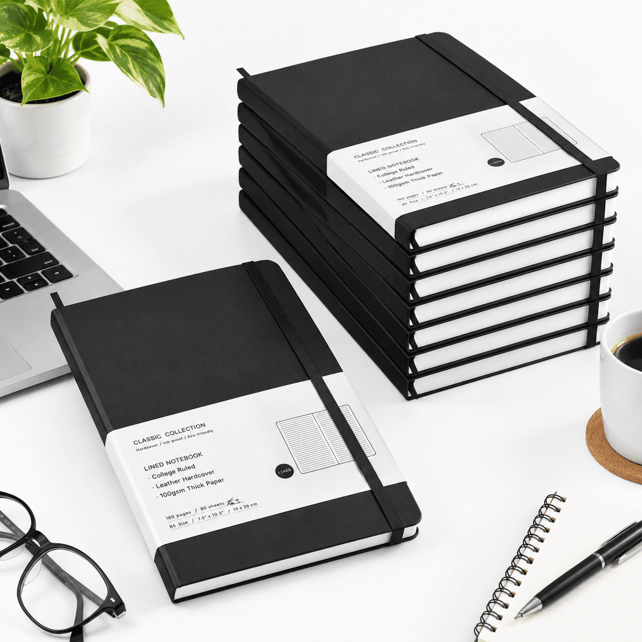 Black 12-Pack B5 College Ruled Hardcover Notebooks for Writing and Note ...