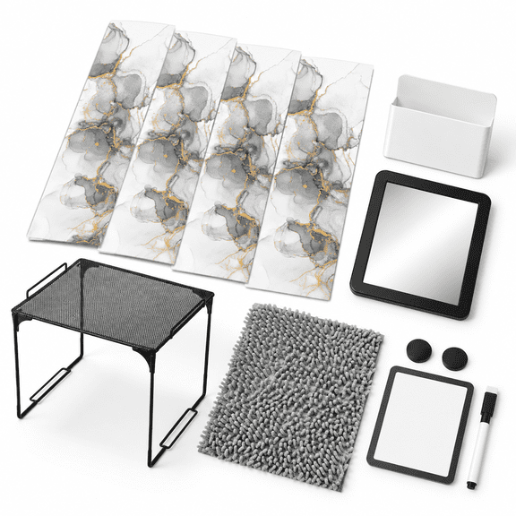 Black 12-Piece Locker Accessories Set with Shelf, Organizer, Mirror, and Whiteboard