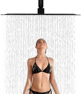 Black 12" Rain Shower Head Ultra thin Square Rainfall Sprayer Ceiling/Wall Mount