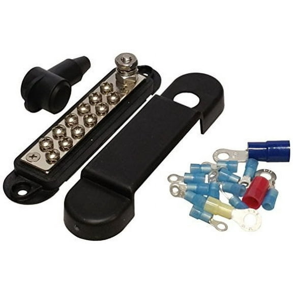 (Black) 12 Terminal Distribution Block -BUSBAR- with Ring Terminals