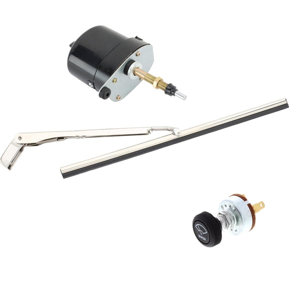 Speedway Motors Black 12 Volt Electric Windshield Wiper Motor with Built In Single Switch Universal Fit for Flat or Chopped Windshields Compact Design