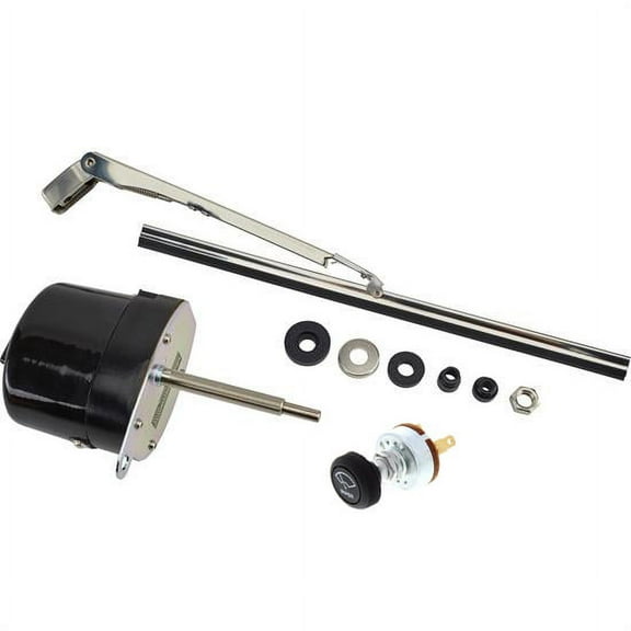 Speedway Motors Black 12 Volt Electric Windshield Wiper Motor with Built In Single Switch Universal Fit for Flat or Chopped Windshields Compact Design