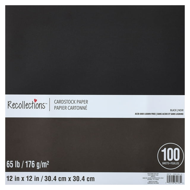 100 Sheets Black 12" x 12" Cardstock Paper by Recollections Acid and