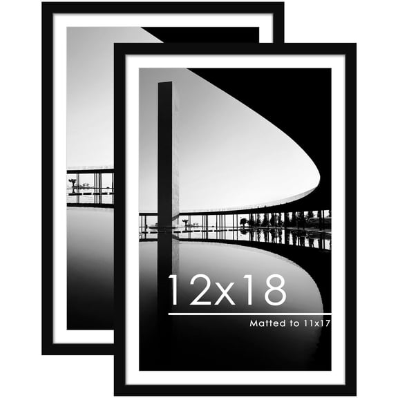 Black 12 x 18 Picture Frame Set of 2, Wall Mounting for Posters Artwork Photos