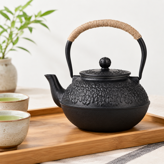 Black 1200ml Cast Iron Loose Leaf Tea Pot with Stainless Steel Infuser