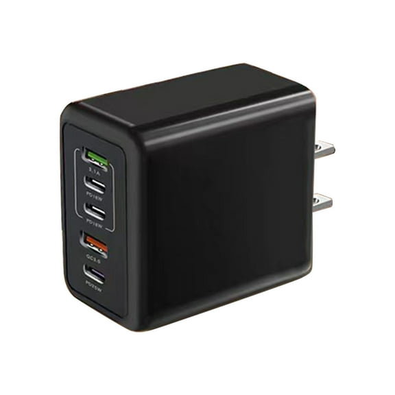 Black 120W Usb C Charger Adapter 5 Ports Fast Charging Power Plug For Phone Tablet Laptop Multiple Electronic Devices 100-240V Voltage Safety Certified Ce Approved Compact Design