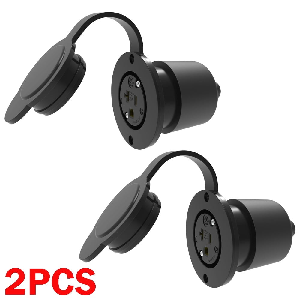 Black 125V 20A Flanged Outdoor Power Outlet Receptacle RV Boat 110V 5-20 5379 US