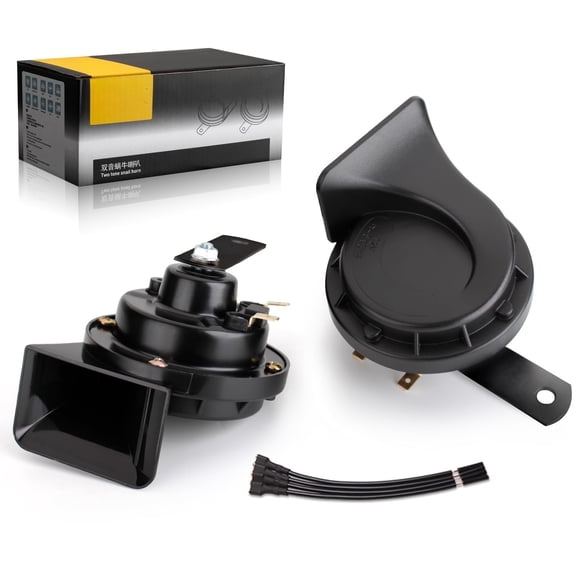 Black 12V Dual-Tone Waterproof Snail Auto Horn Kit, Universal Fit for All 12V Vehicles