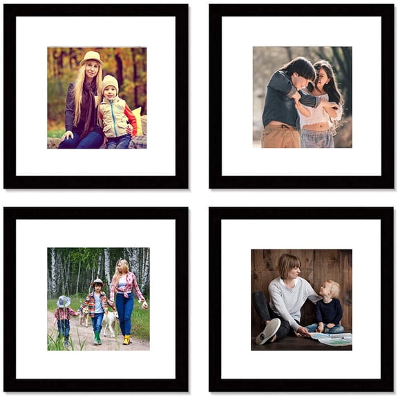 Black 12x12 Picture Frame Set,Square Photo Frame with Mat Display Pictures 8x8 or 12 x 12 Without Mat,PVC Glass,for Wall Home Office Dcor12x12,Black