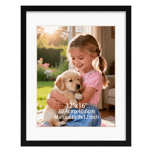 Black 12x16 Picture Frame with 9x12 Opening (1 Pack)