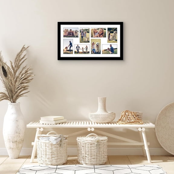Black 12x22 Collage Picture Frame with Polished Plexiglass - 8x4 Photo Display for Wall