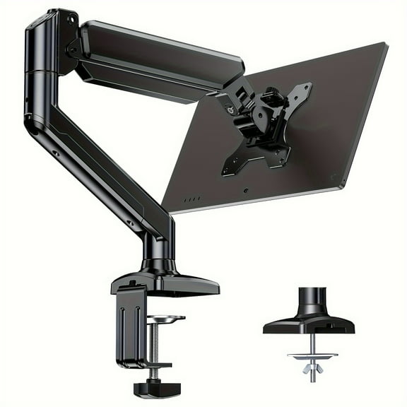 Black 13 to 57 Inch Dual/ Single Monitor Stand - Full Adjustable Monitor Desk Mount Swivel Vesa Bracket with C Clamp, Grommet Mounting Base for Computer Screens - Each Arm Holds 4.4 to 19.8-44lbs
