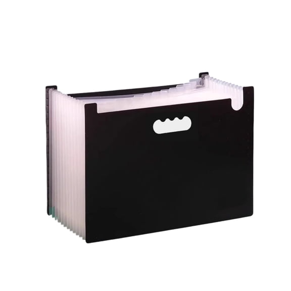 Black 13-Pocket Standing Expandable Accordion File Organizer, A4 Desktop Upright Document Folder with Built-In Handle for Office Paper Storage