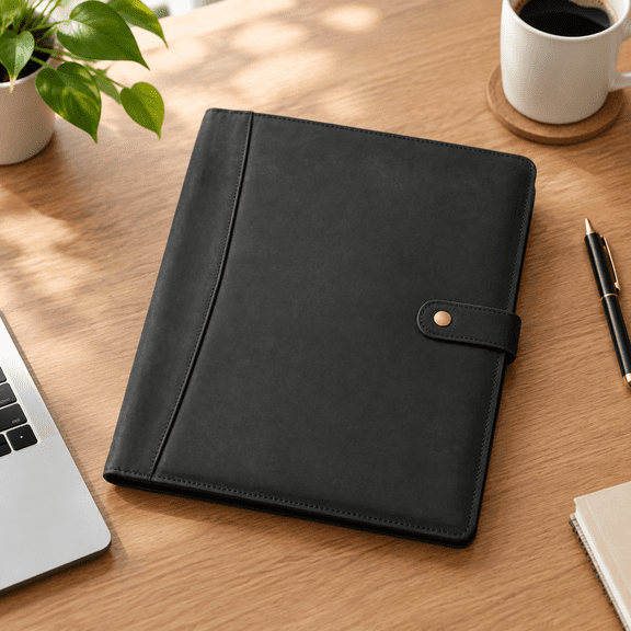 Black 13"X10" Full Grain Leather Business Padfolio Portfolio