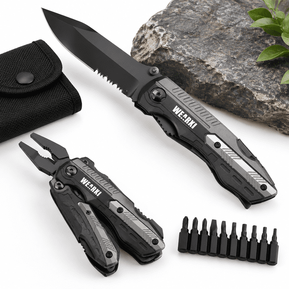 Black 13-in-1 Stainless Steel Pocket Multitool for Camping, DIY, and Everyday Tasks