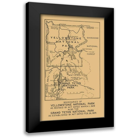 Black 13x18 Black Modern Framed Museum Art Print Titled - Yellowstone, Grand Teton National Parks Boundary