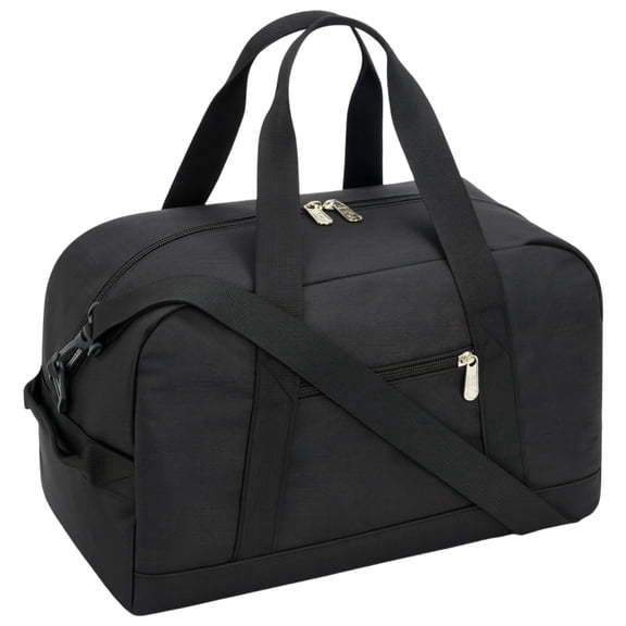 Black 14-Inch Lightweight Carry-On Mini Travel Sports Duffel Bag, Compact Gym Bag with Zippered Pockets, Detachable Strap for Travel, Workout, Daily Use