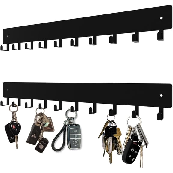 Black 14-Inch Metal Wall Key Rack with 10 Hooks Entryway & Living Room Organizer for Keys, Bags, Leashes