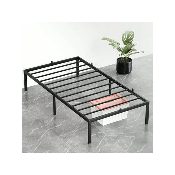 Black 14 Inch Twin Bed Frame with Ample Storage, Steel Slat Support, Easy Assembly, No Box Spring Needed
