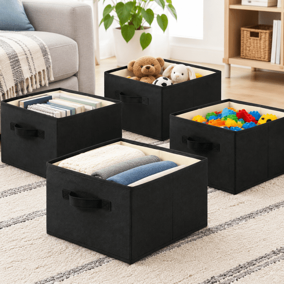 Black 14''x10''x8'' 4 Cube Collapsible Fabric Storage Organizer Bins ...