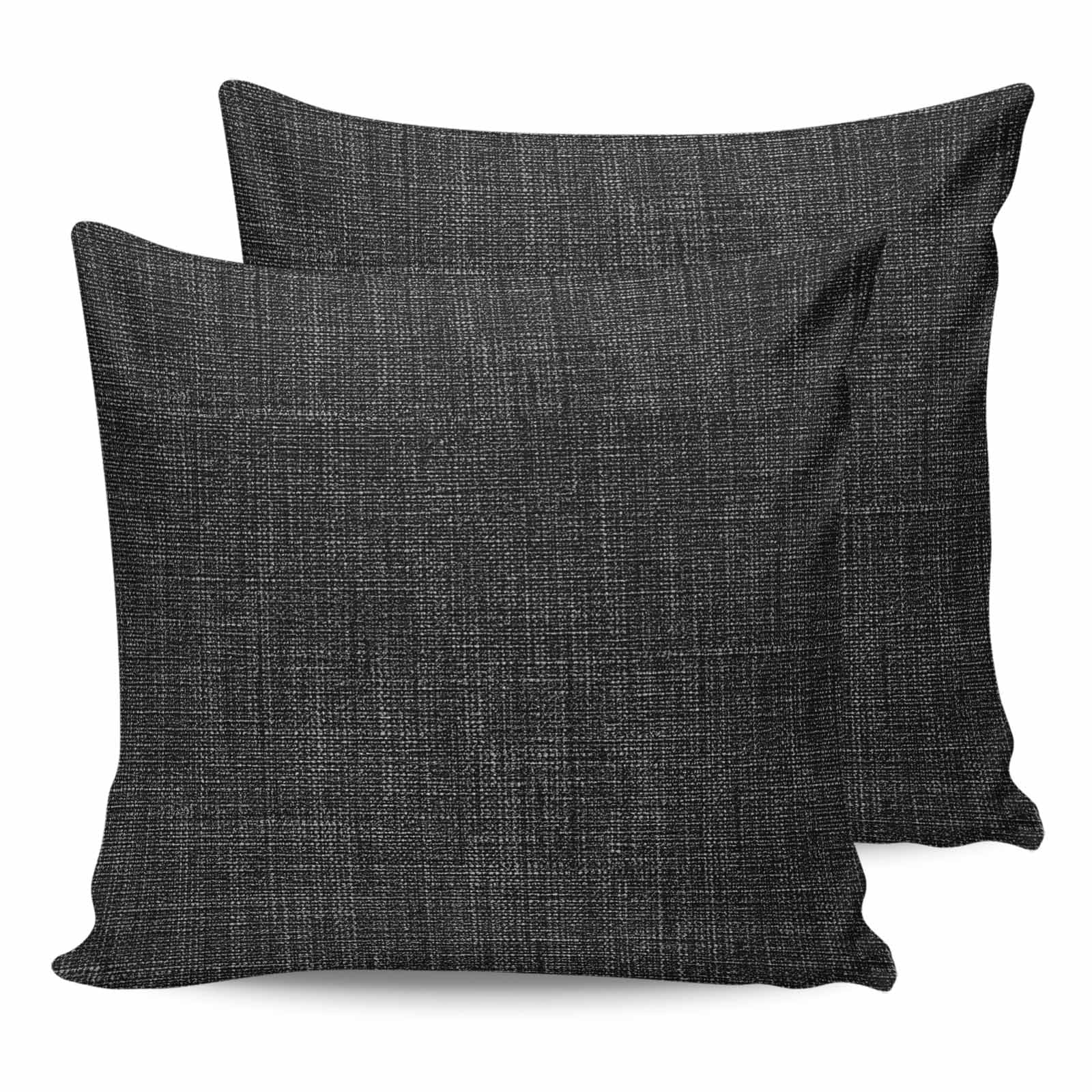 Black 14x14 Pillow Covers Set of 2, Farmhouse Burlap Solid Black Color Modern Linen Texture Throw Pillow Covers Decorative Couch Cushion Case, Microfiber Square Pillowcases for Bedroom Living Room