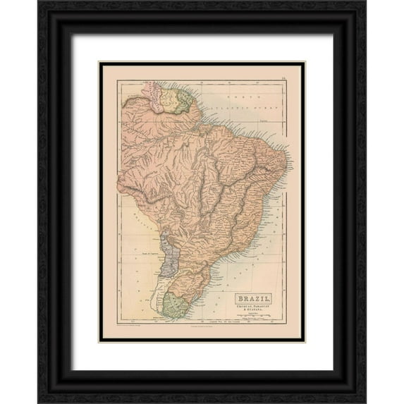 Black 14x18 Black Ornate Wood Framed with Double Matting Museum Art Print Titled - South America Brazil Uruguay Paraguay Guayana